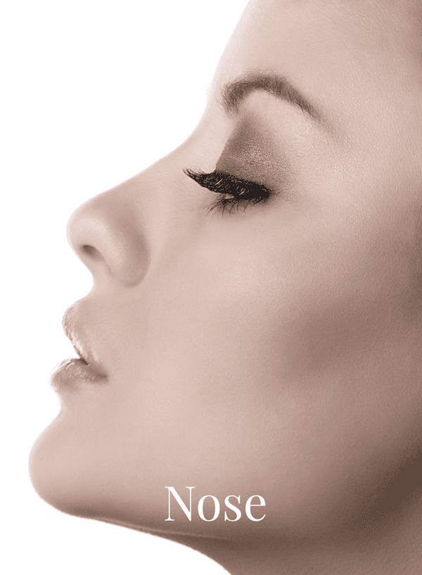 Side Profile Of A Woman'S Face On A White Background, Highlighting The Nose. With Closed Eyes And Long Eyelashes, The Soft Makeup Complements Their Natural Beauty. The Word &Quot;Nose&Quot; Graces The Bottom, Suggesting A Plastic Surgeon'S Expertise.